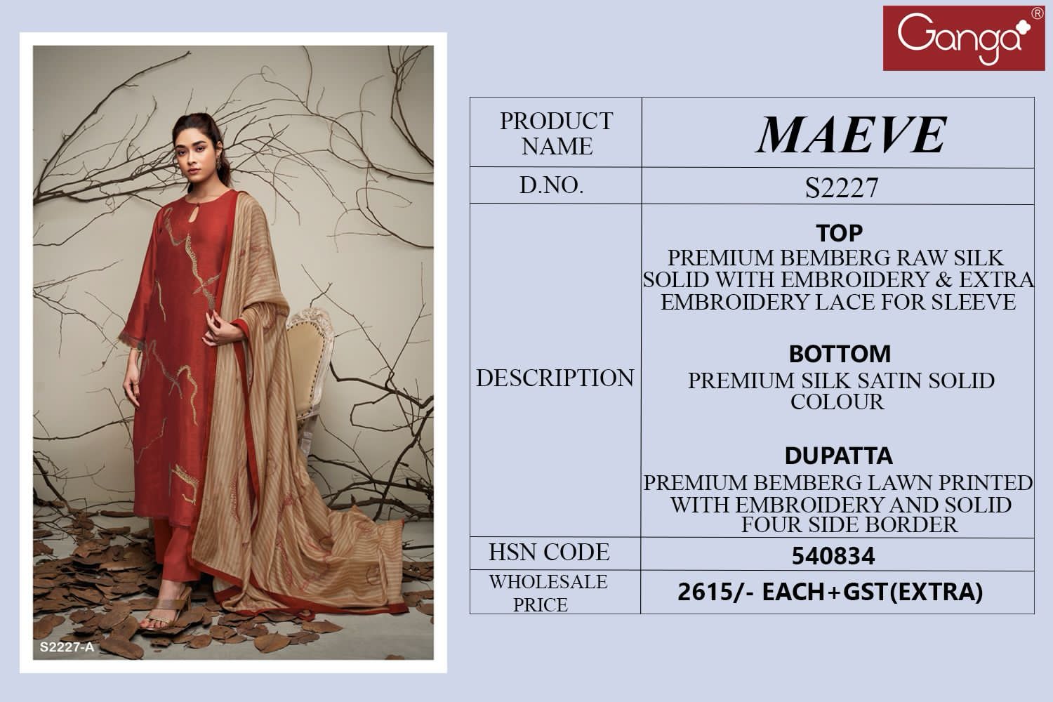 Ganga Maeve 2227 Raw Silk Heavy Dress Material Catalog